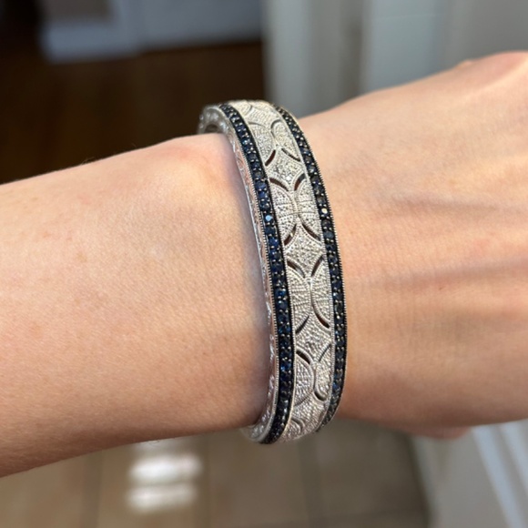 Ladies Sapphire & Diamond Sterling Silver Antique Style Bangle Bracelet - Picture 3 of 8